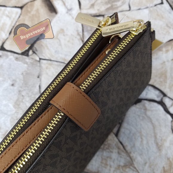 #bagsavenue new jet set travel large double zip wristlet brown michael kors - Picture 5 of 8